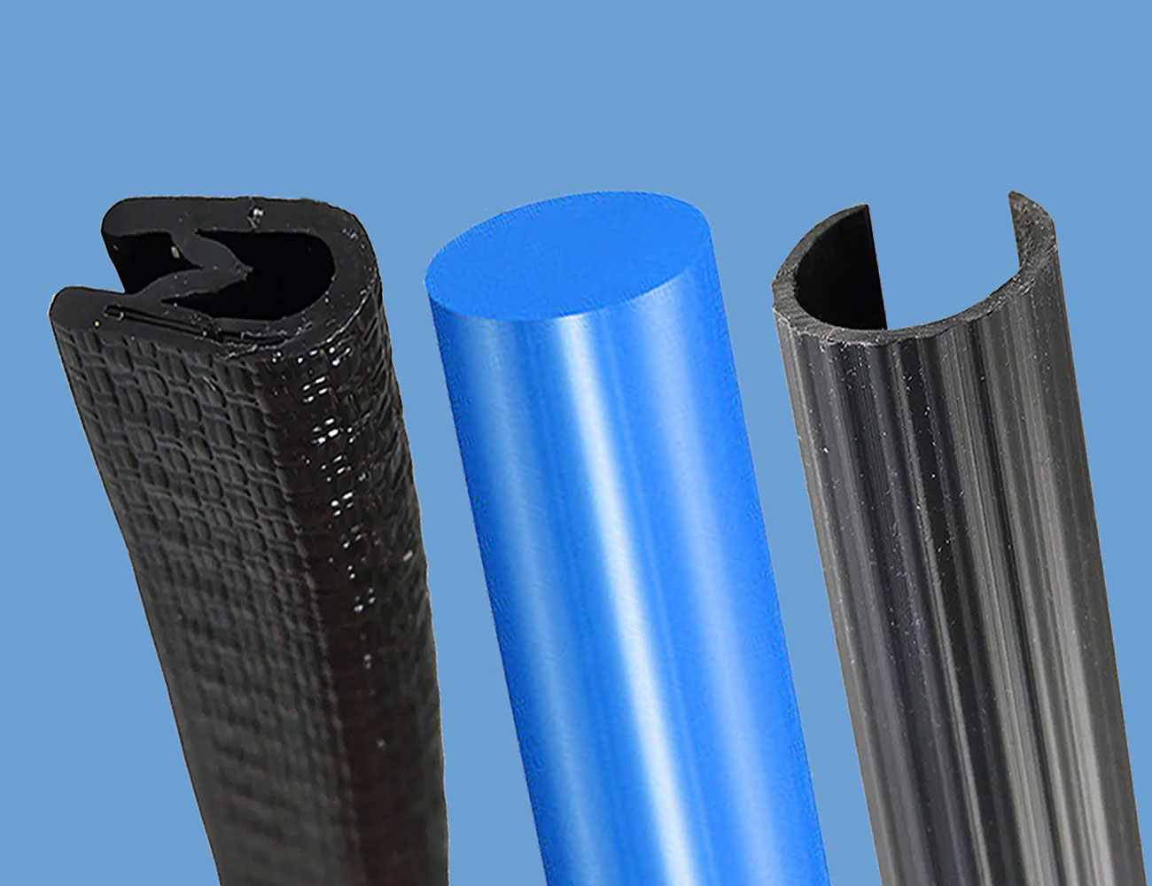 Bars, profiles and edge trims in plastic and rubber