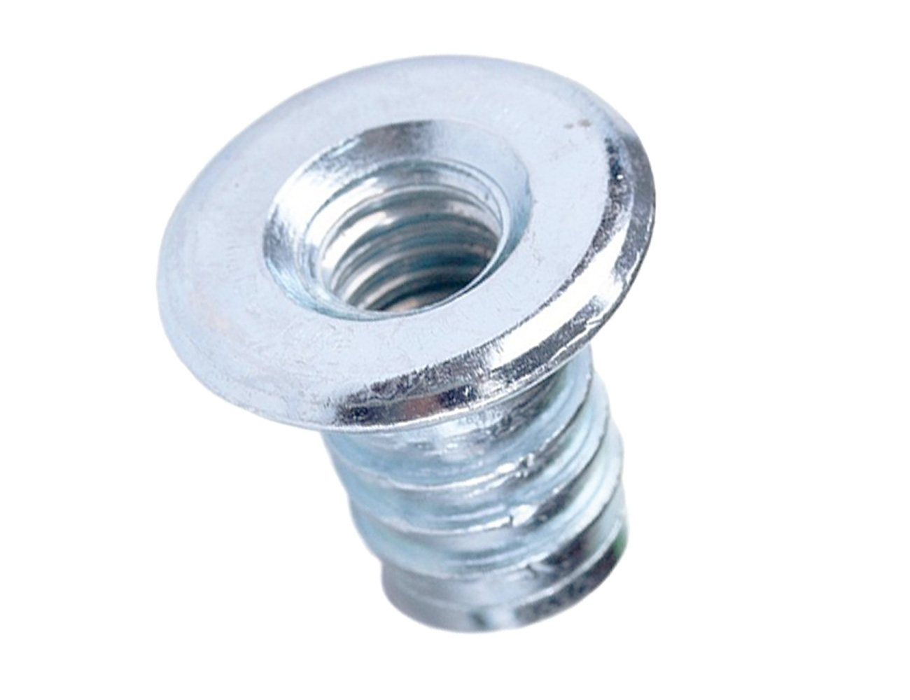 Knock-in threaded insert with retaining ribs and collar - steel - M8