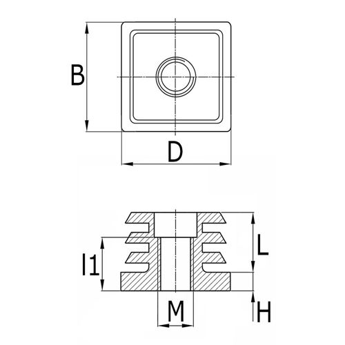 Verpas - Inserts 20 x 20 with plastic thread M10 - black