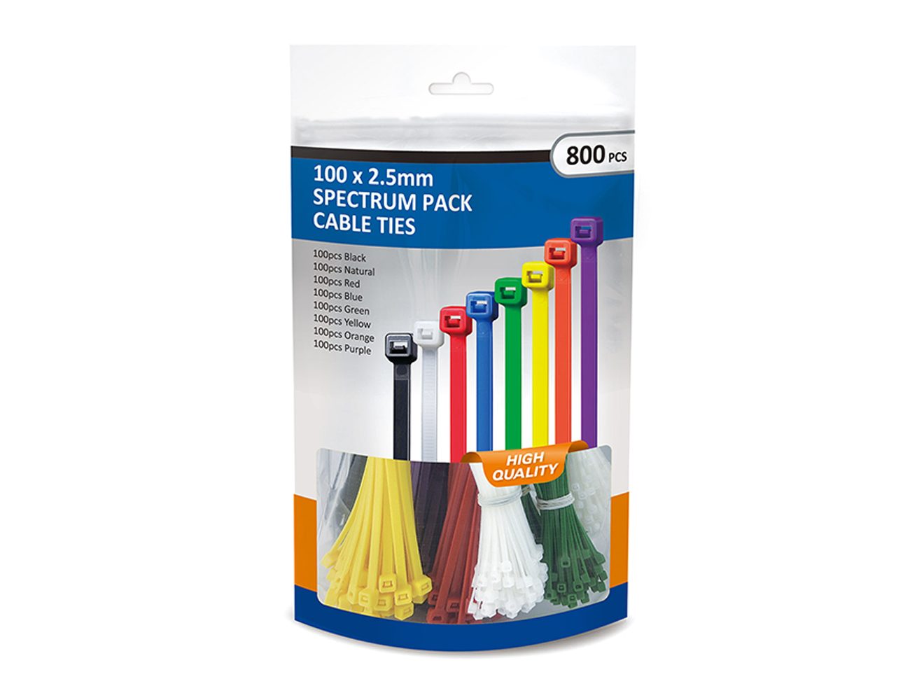 Coloured cable ties assortment 100 x 2.5mm - 8 colours - 1 pack à 800 pieces