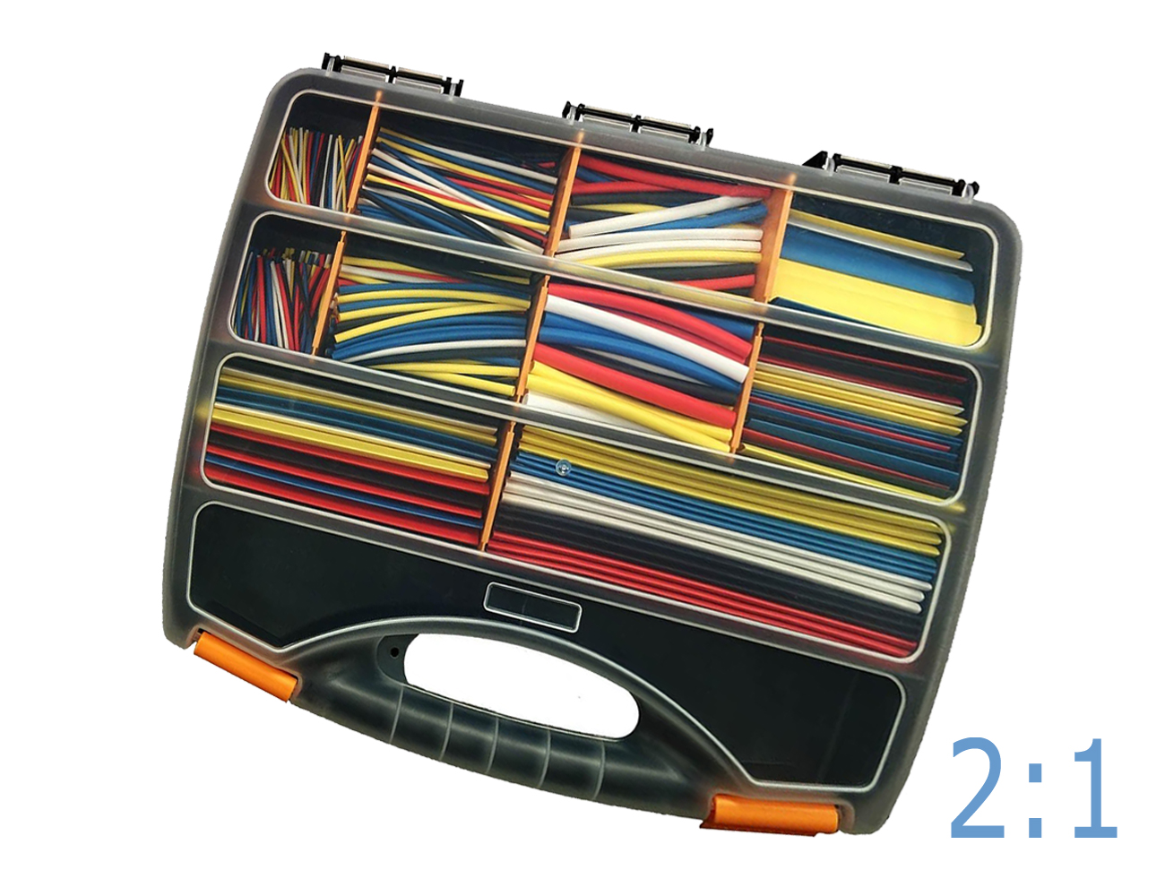 Heat shrink tubing thin wall 2:1 - assortment black - resealable case à 170 pieces