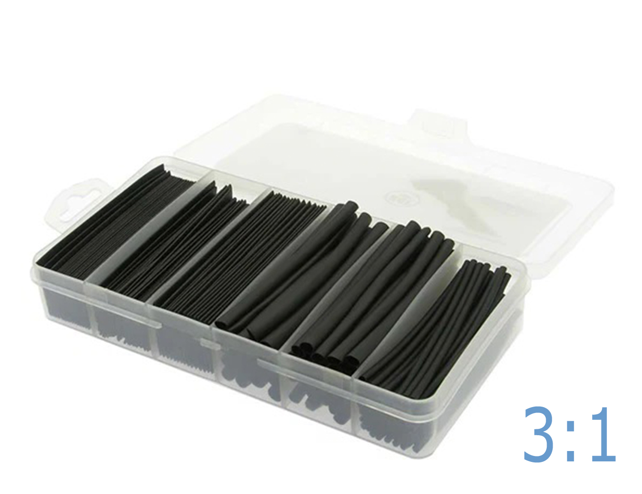 Heat shrink tubing adhesive lined thin wall 3:1 - assortment black - resealable case à 87 pieces