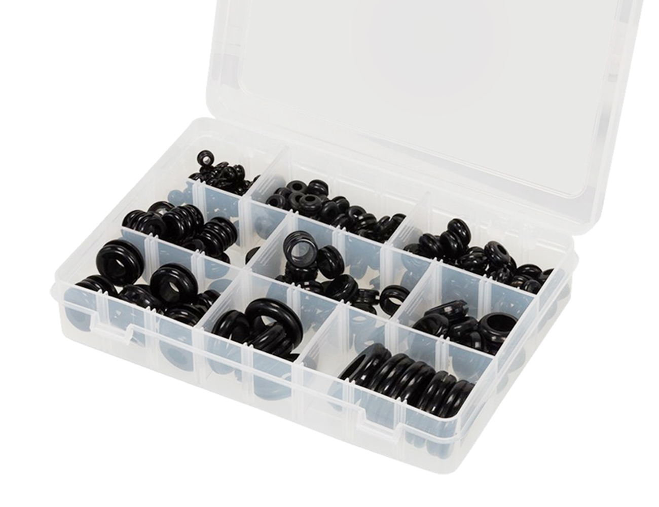 Rubber grommets - open version - assortment - resealable case à 210 pieces