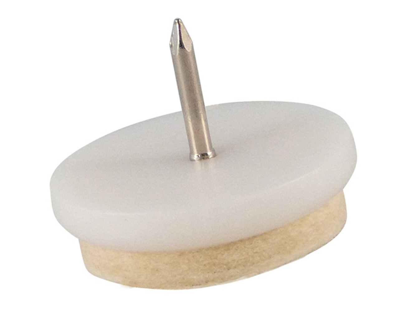 Nail-on glides with a hard stiffened wool felt pad
