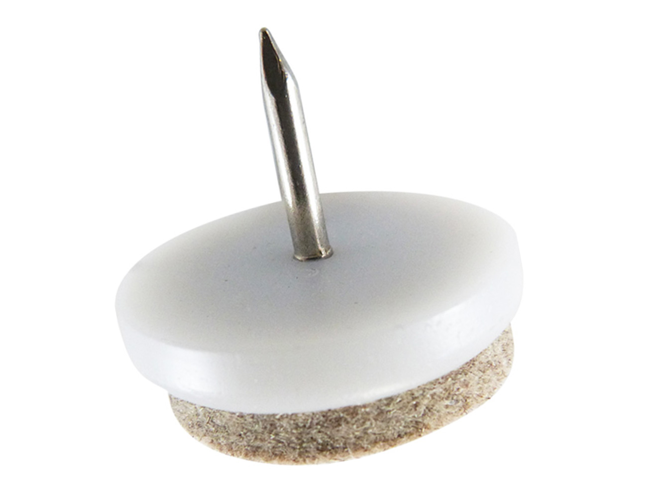 Nail-on glides with a soft stiffened wool felt pad