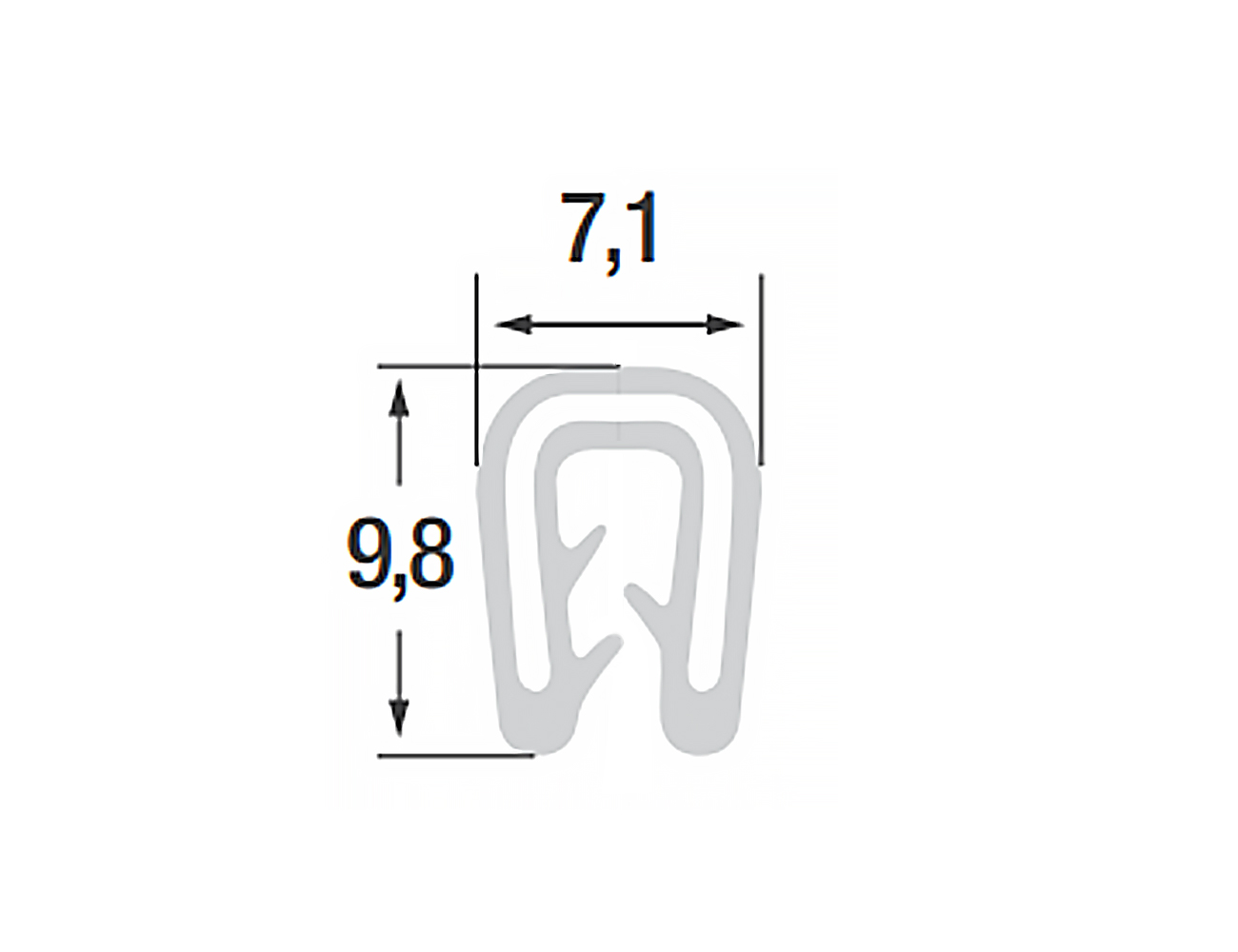 Flexible edge trim 9.8x7.1mm - Silicone with wire spine - clamping range 1-2mm
