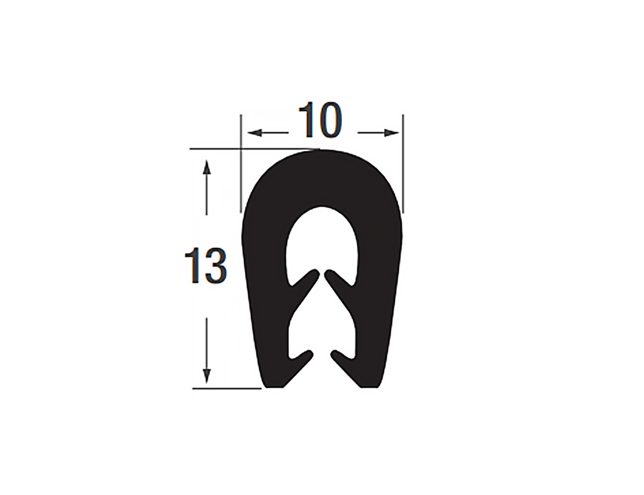 Flexible edge trim 13x10mm - TPE - clamping range 0.5-2.5mm