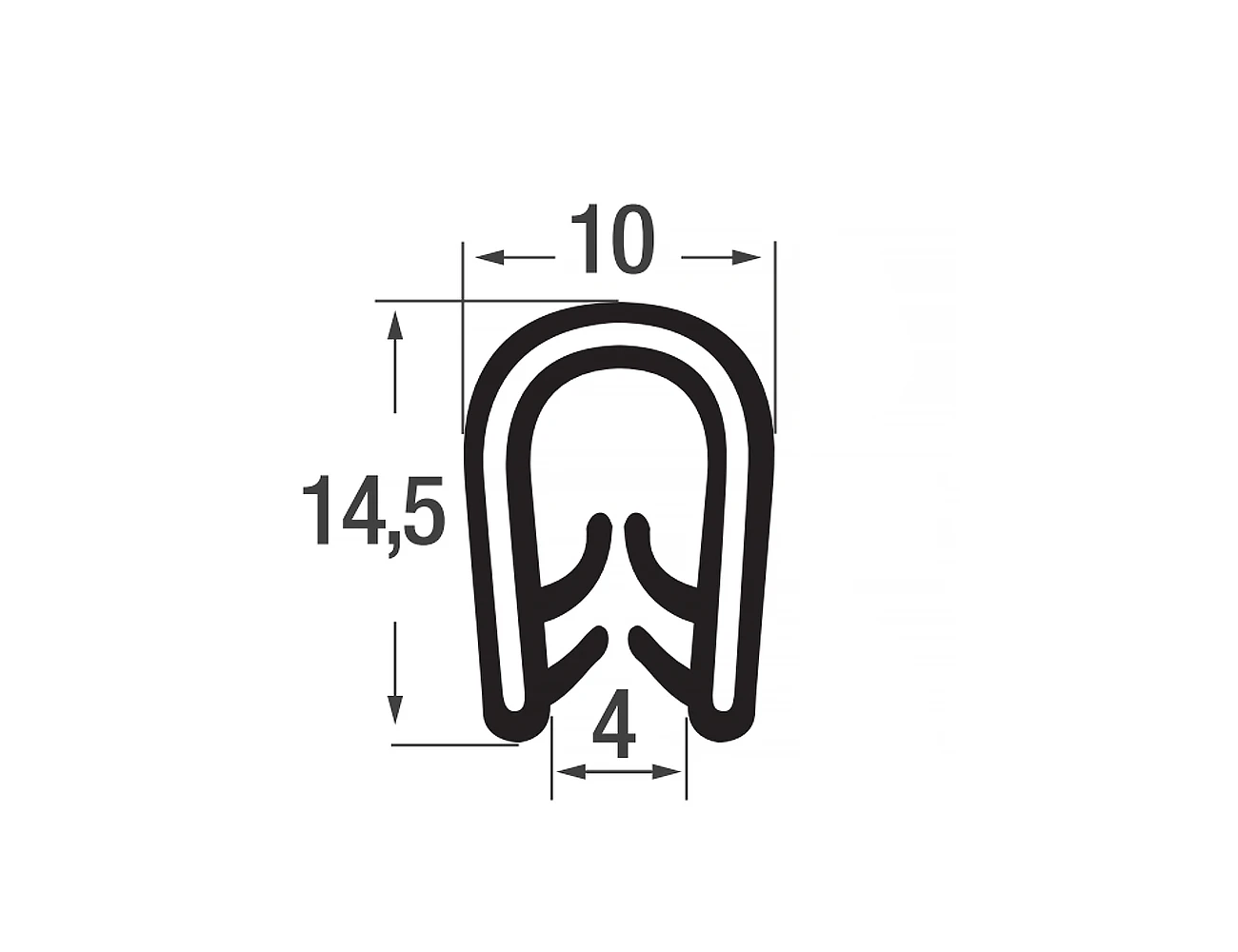 Flexible edge trim 14.5x10mm - PVC with POM spine - clamping range 1-4mm
