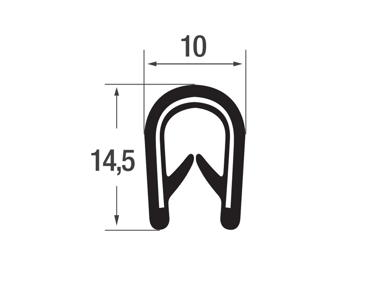 Flexible edge trim 14.5x10mm - EPDM with steel spine - clamping range 1-4mm