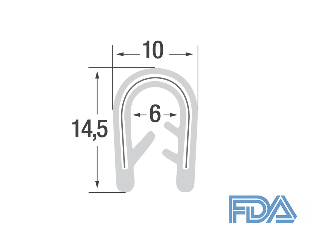 Flexible edge trim 14.5x10mm - FDA Silicone 60 Shore with wire spine - clamping range 2-4mm