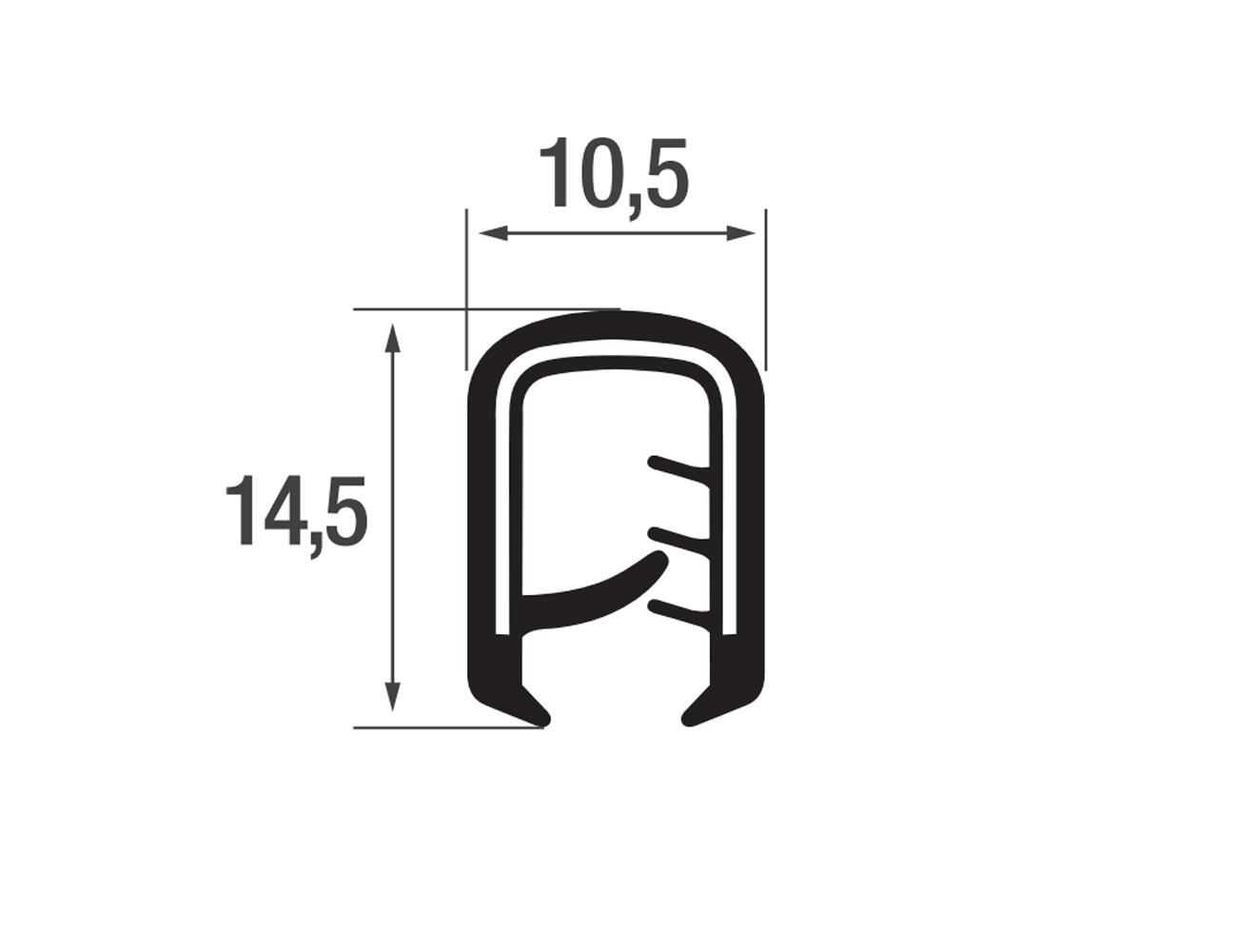 Flexible edge trim 14.5x10.5mm - PVC with steel spine - clamping range 2-5mm