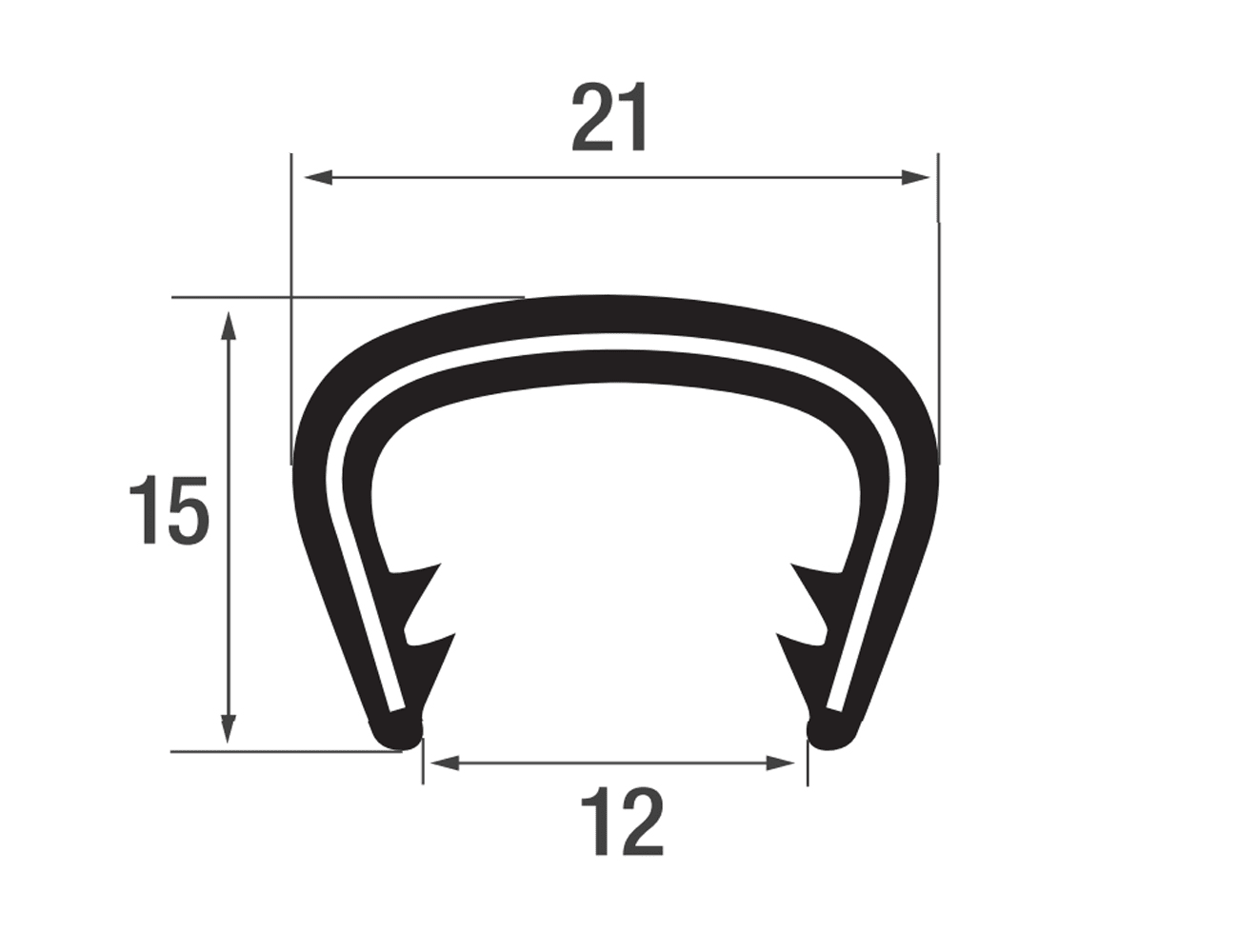 Flexible edge trim 15x21mm - PVC with steel spine - clamping range 13-16mm
