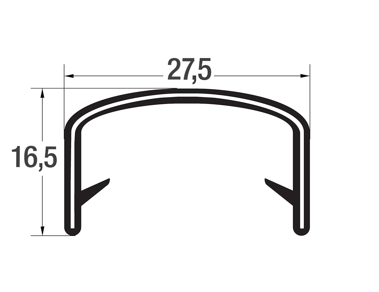 Flexible edge trim 17x19mm - PVC with steel spine - clamping range 17-19mm