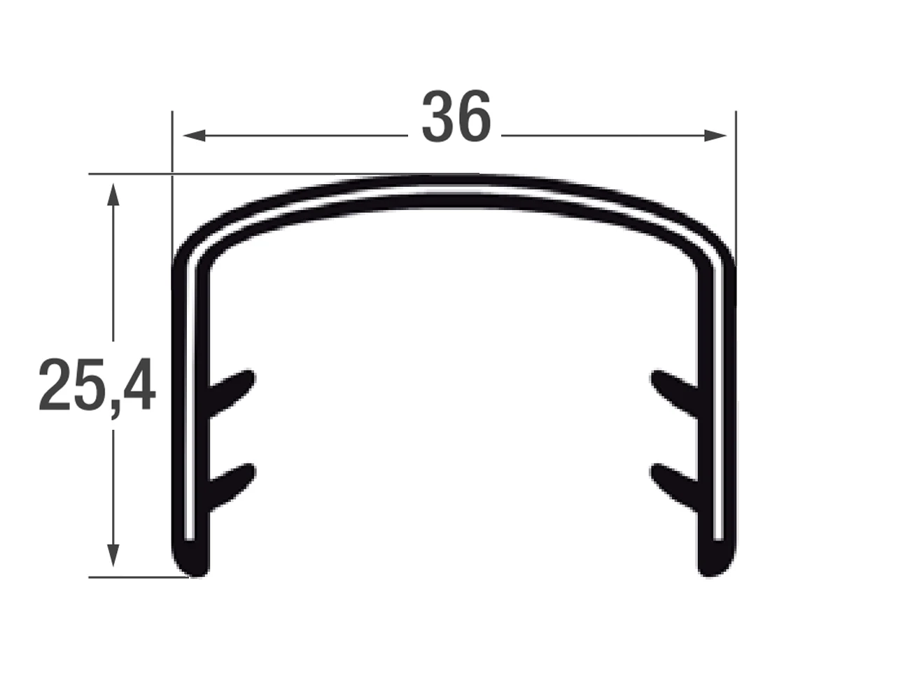 Flexible edge trim 25.4x36mm - PVC with steel spine - clamping range 28-32mm