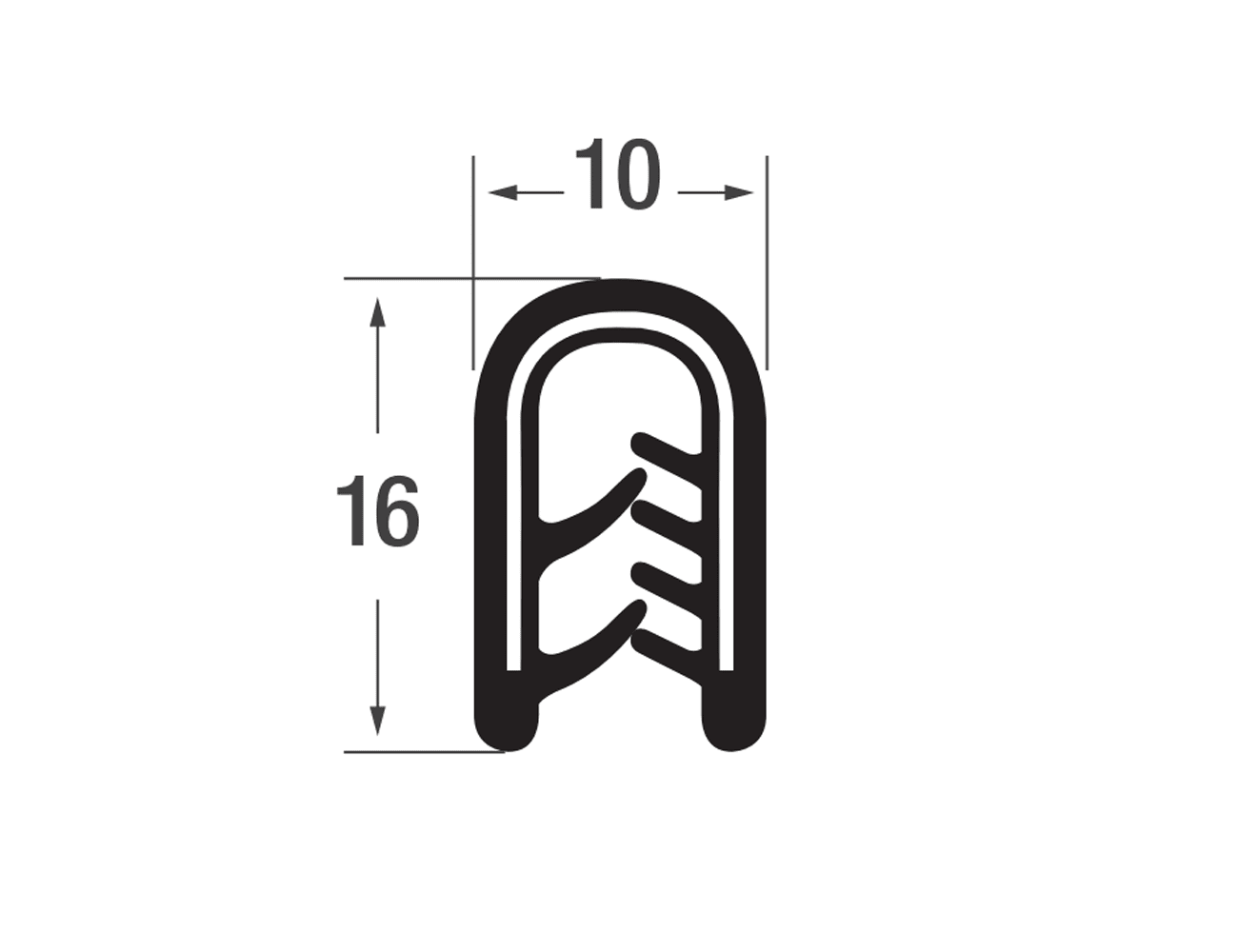 Flexible edge trim 16x10mm - PVC with steel spine - clamping range 1-4mm