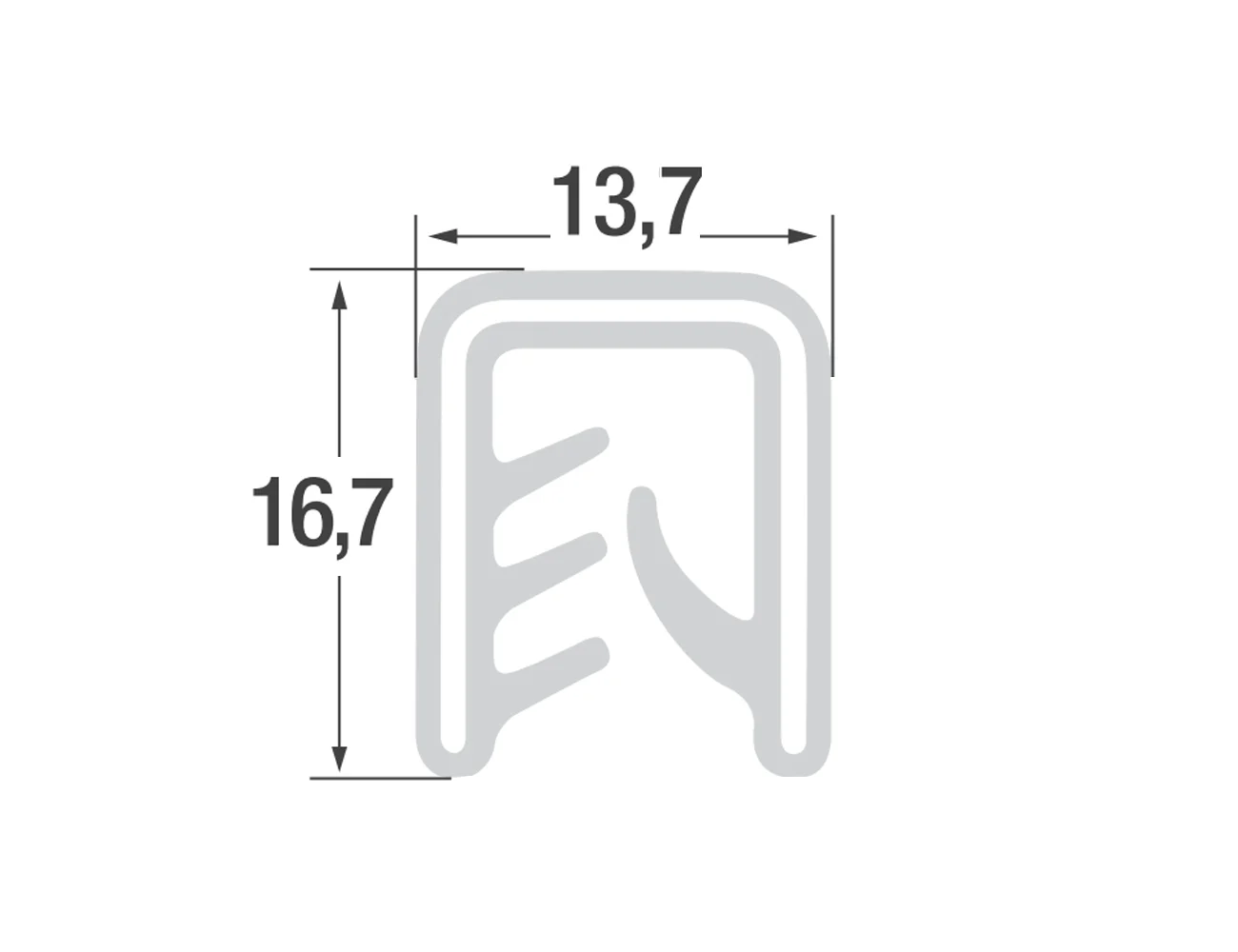 Flexible edge trim 16.7x13.7mm - Silicone with steel spine - clamping range 5-7mm