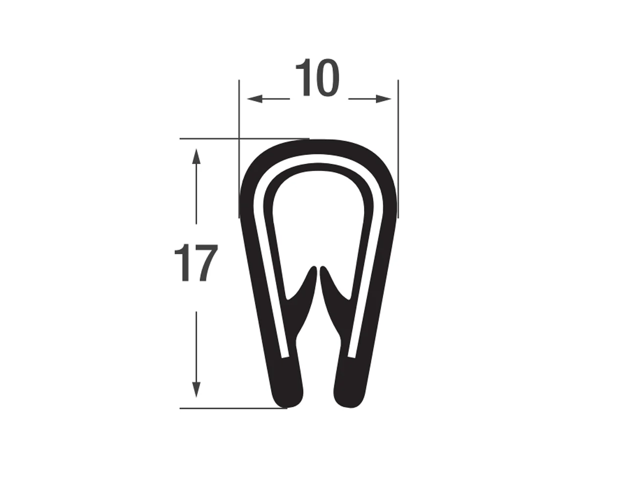 Flexible edge trim 17x10mm - PVC with steel spine - clamping range 2-4mm