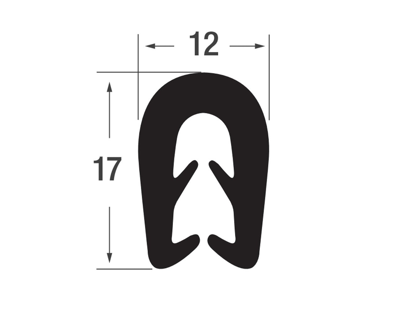 Flexible edge trim 17x12mm - TPE - clamping range 3-5mm