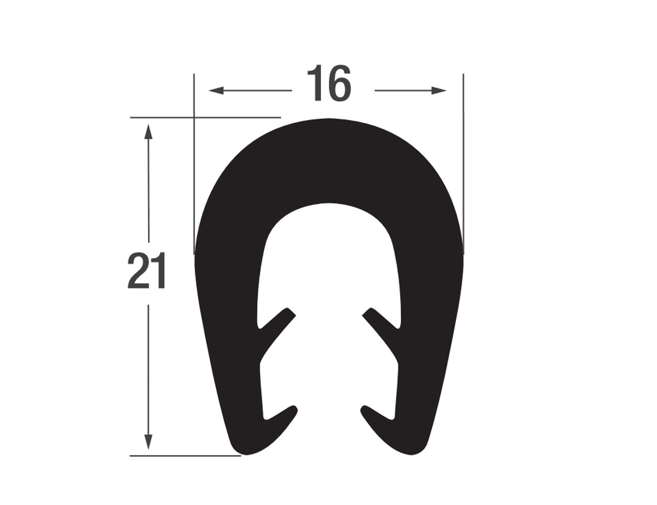 Flexible edge trim 21x16mm - TPE - clamping range 5-8mm