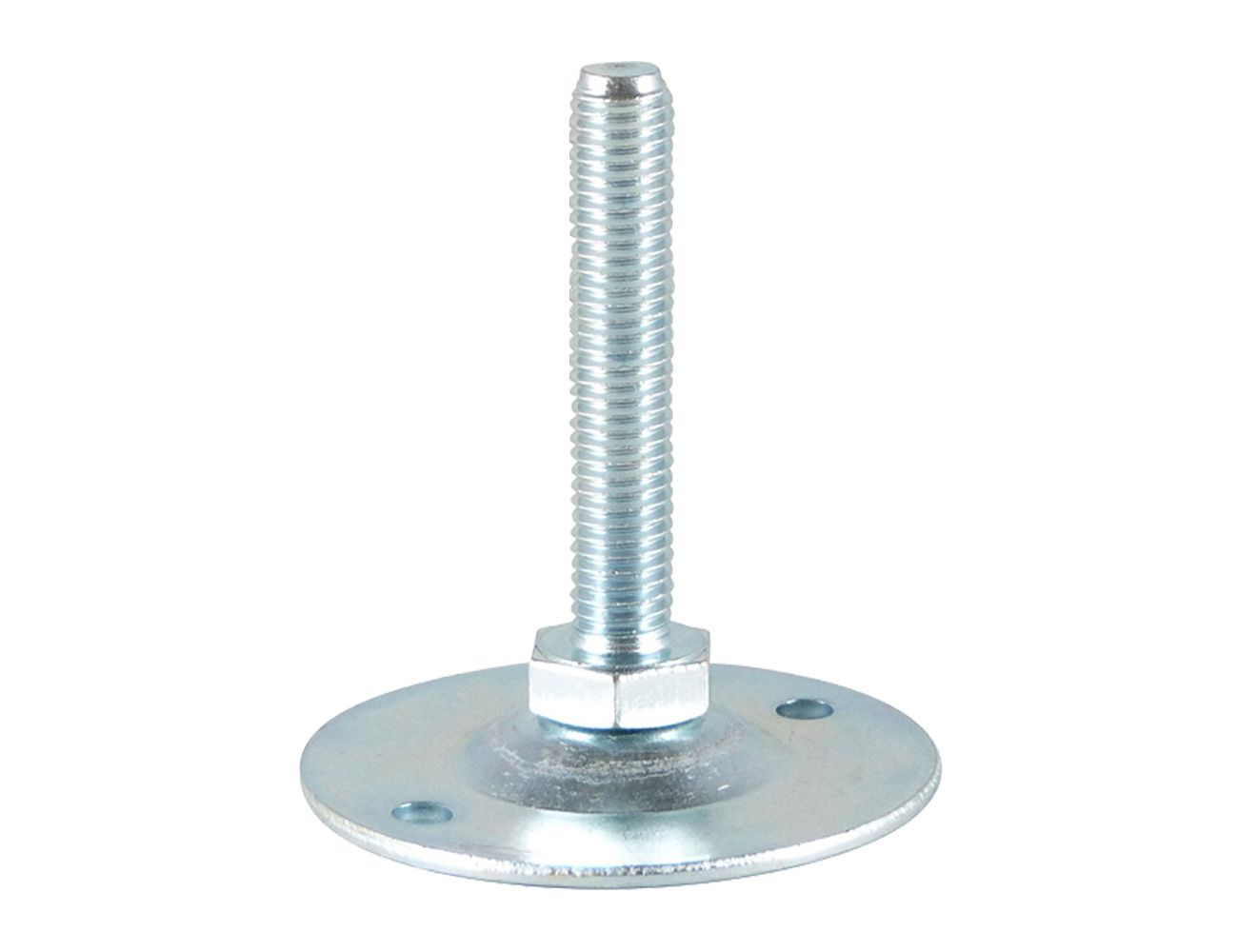 Levelling foot with swivelling galvanised steel base – with fixing holes