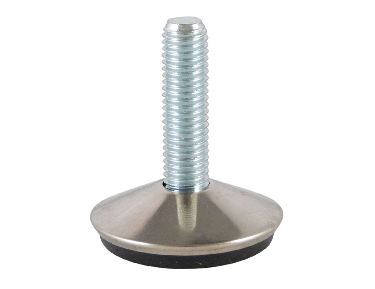 Round levelling foot with chromed or nickel-plated trim cover