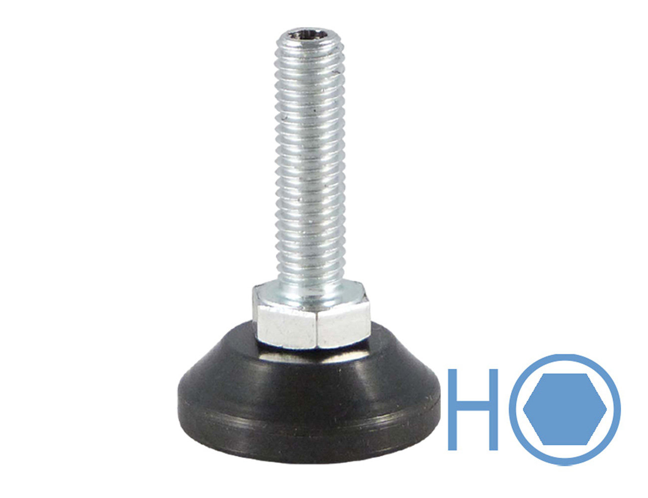 Levelling foot with swivelling plastic base - hexagonal socket