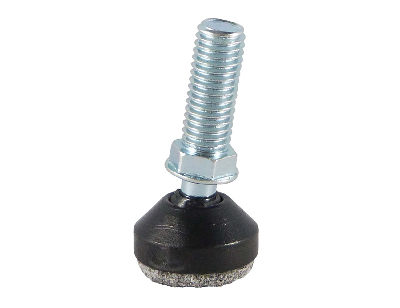 Round levelling foot with ball joint and felt base