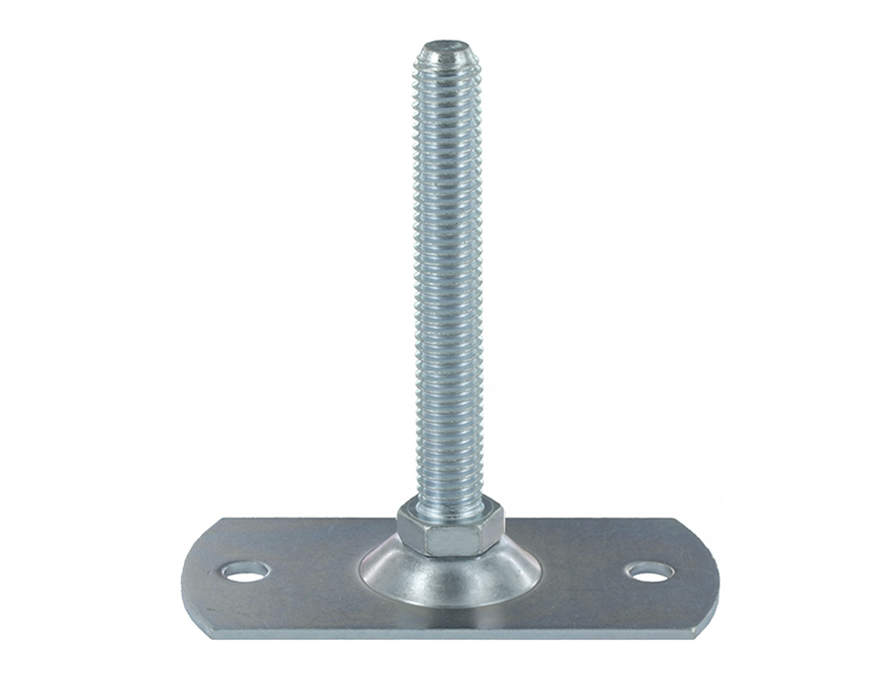 Levelling foot with swivelling galvanised steel base – rectangular - with fixing holes