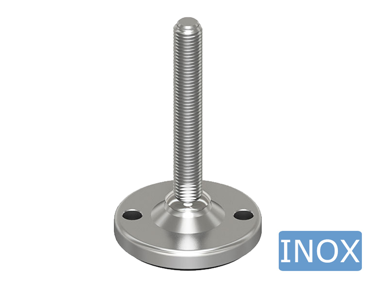 Levelling foot stainless steel solid base Ø80mm - 2 bores Ø10.5mm - M16x50mm - 15° - hygienic style