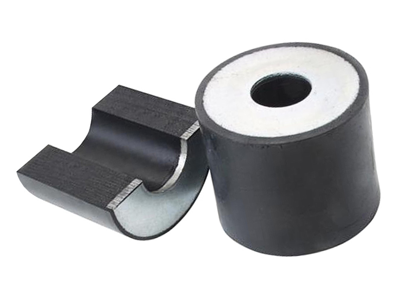 Rubber bush with clearance hole and metal washer - cylindrical