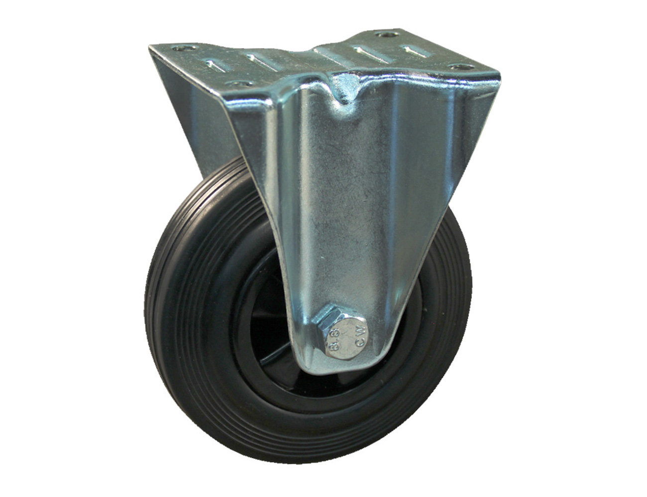 Fixed castor - mounting plate - solid rubber tyre on plastic rim