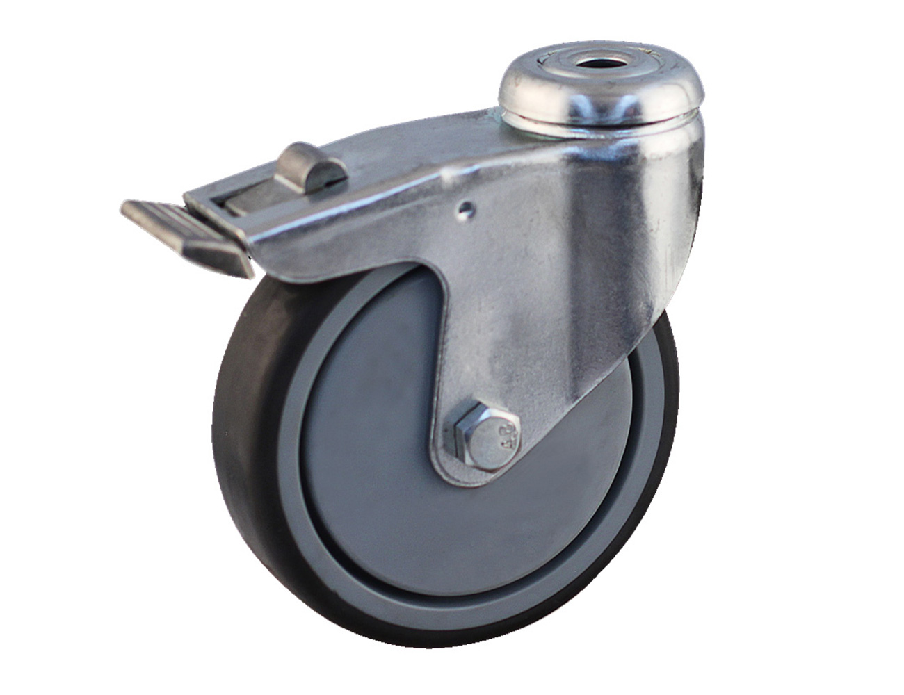 Apparatus swivel castors with brake - centre mounting hole