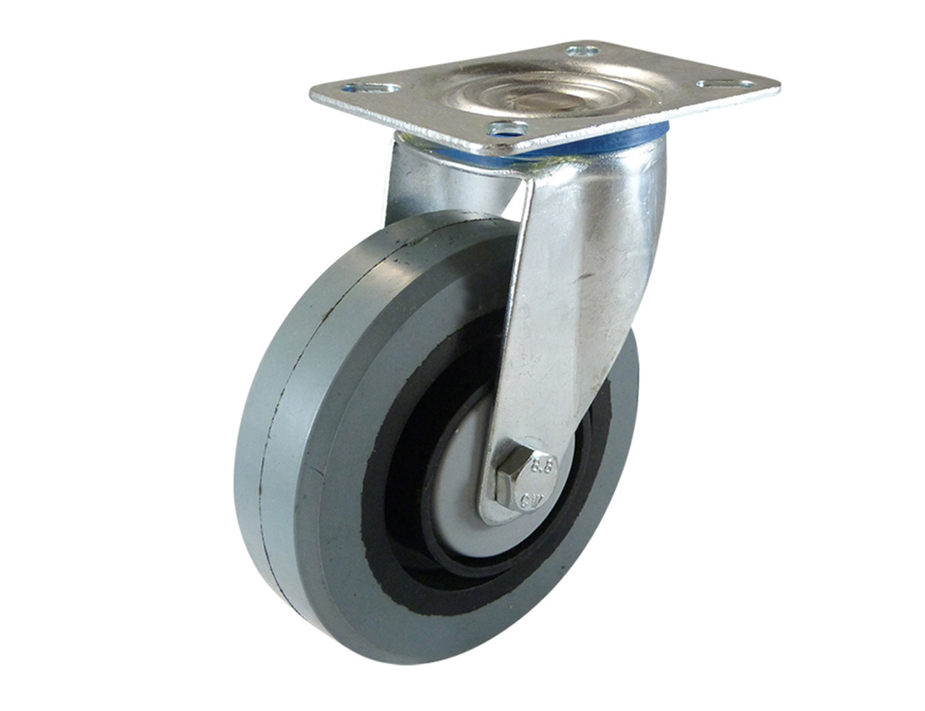 Swivel castor - mounting plate - elastic rubber tyre on plastic rim