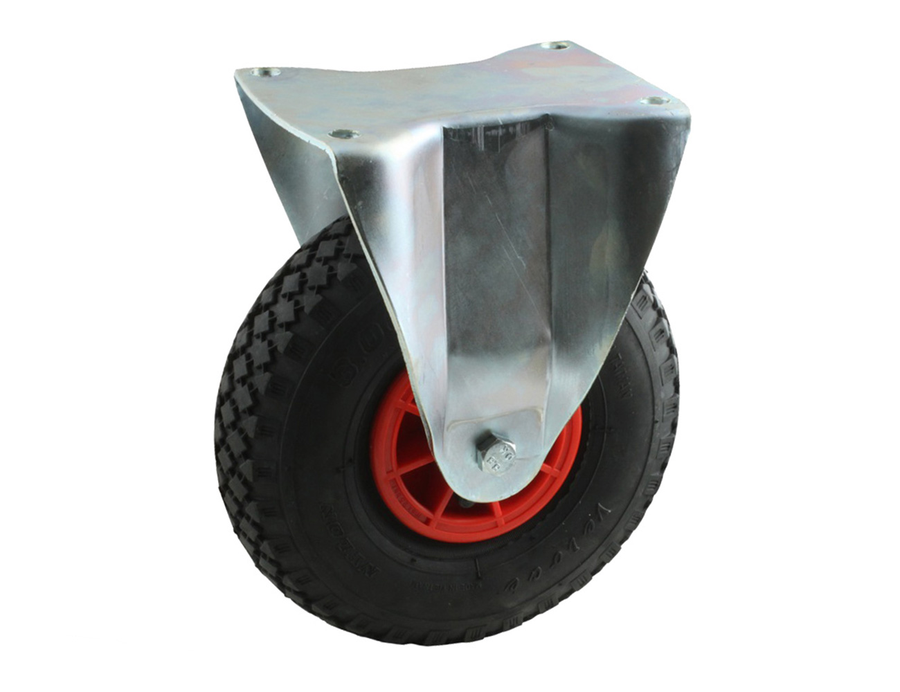Fixed castor – mounting plate - pneumatic tyre on plastic rim