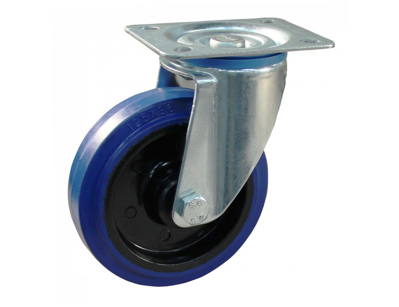 Swivel castor – mounting plate - blue rubber tyre