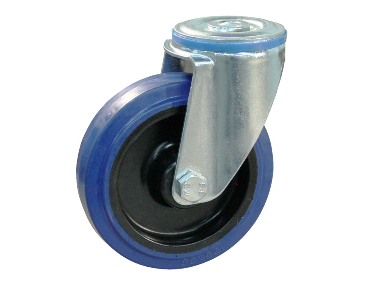Swivel castor – centre mounting hole - blue rubber tyre