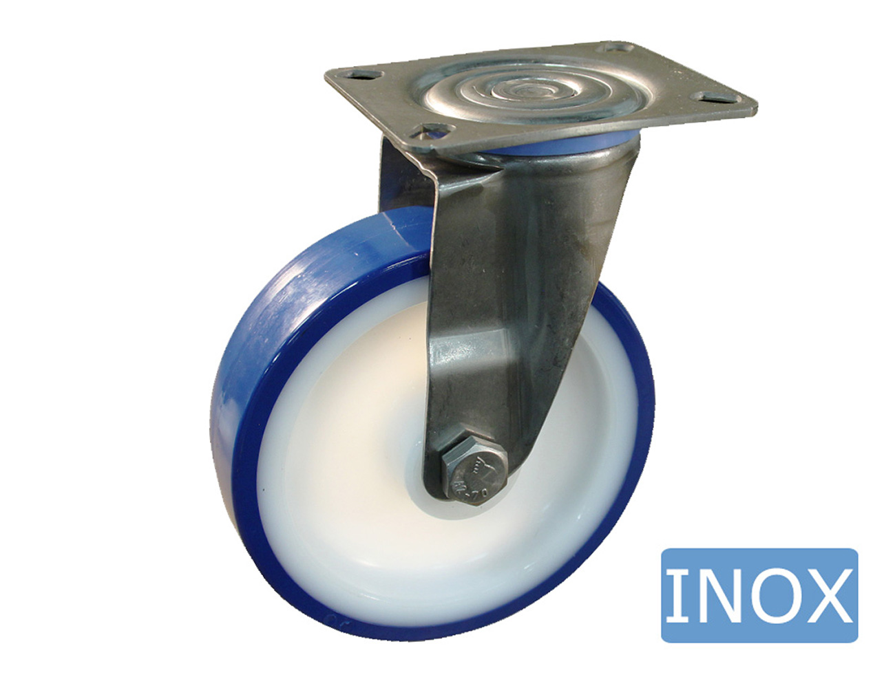 Hygienic, stainless steel swivel castor – mounting plate - TPU tyre