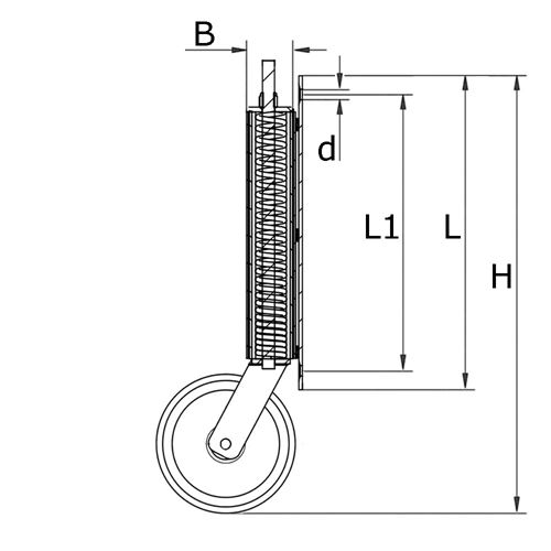 Verpas - Spring loaded gate castor 100mm black rubber tyre - fixed
