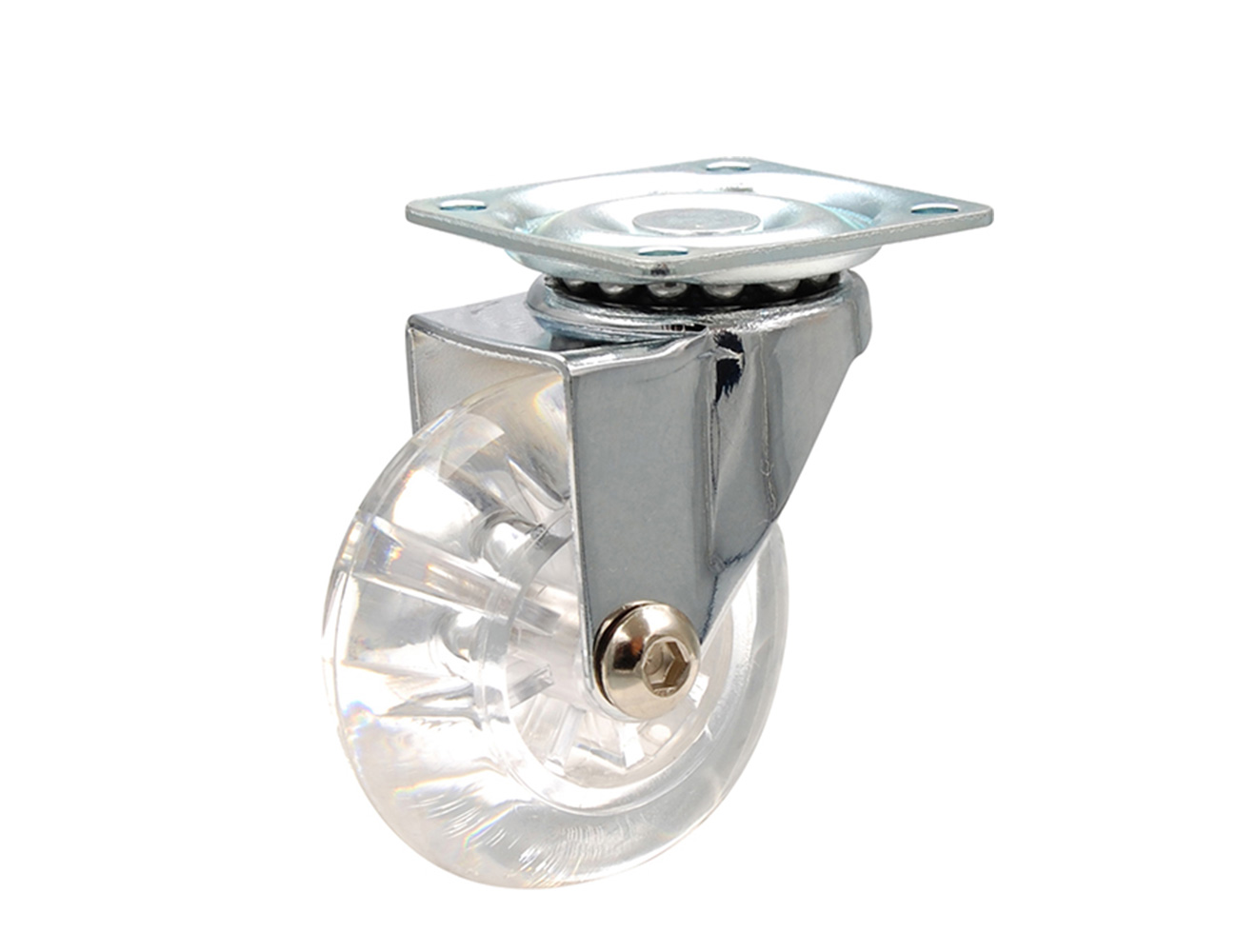 Furniture swivel castor inline – plate fix – transparent