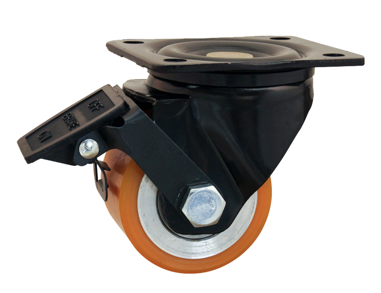Mini heavy-duty apparatus swivel castors with brake - mounting plate