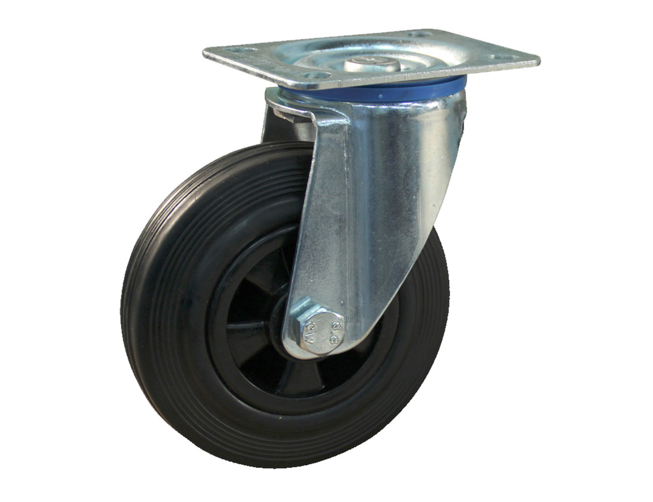 Swivel castor - mounting plate - solid rubber tyre on plastic rim