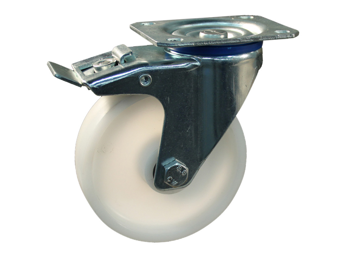 Swivel castor with brake – mounting plate - polyamide wheel
