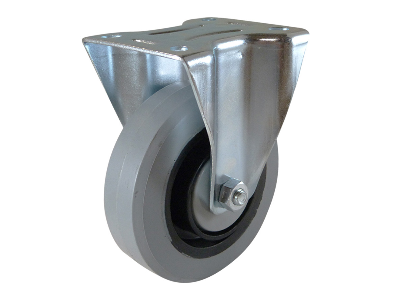Fixed castor - mounting plate - elastic rubber tyre on plastic rim