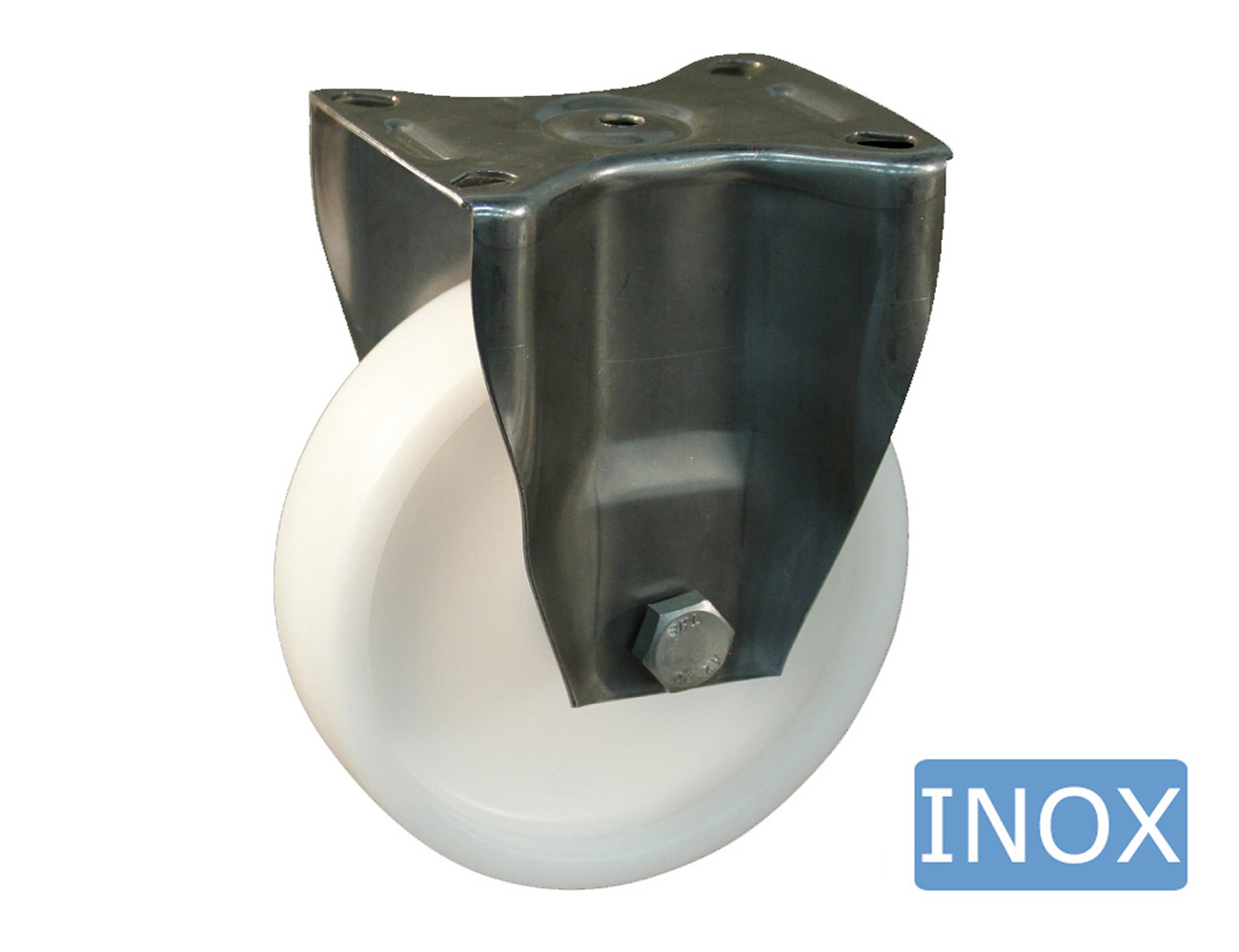 Stainless steel fixed castor – mounting plate - polyamide wheel