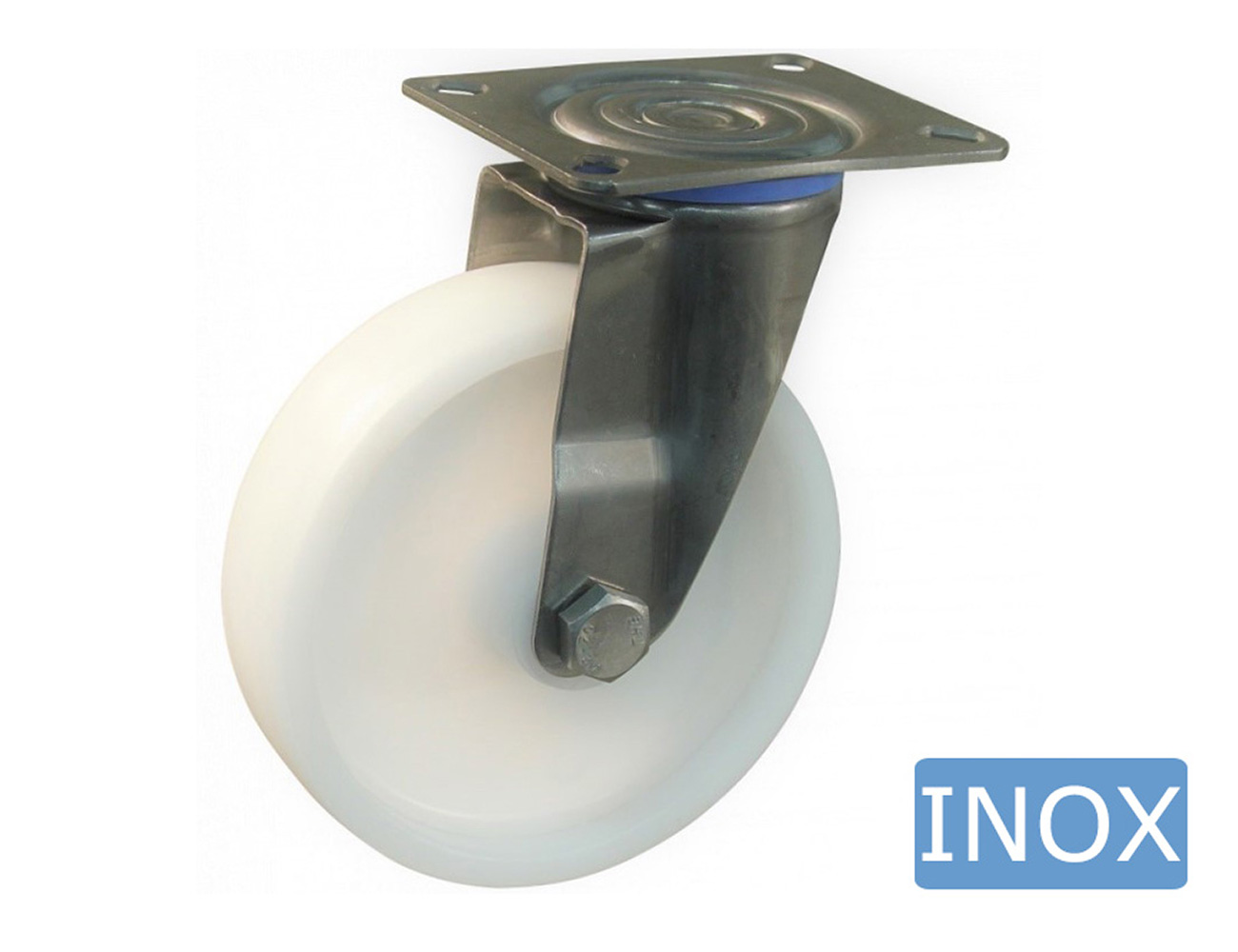 Stainless steel swivel castor – mounting plate - polyamide wheel