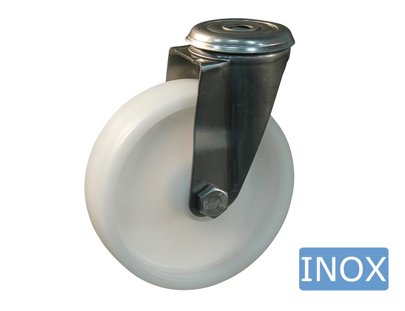 Stainless steel swivel castor – centre mounting hole - polyamide wheel