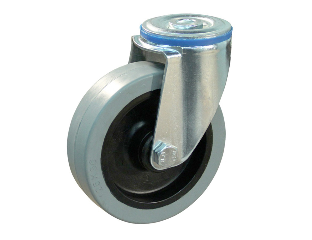 Swivel castor - centre mounting hole - elastic rubber tyre on plastic rim