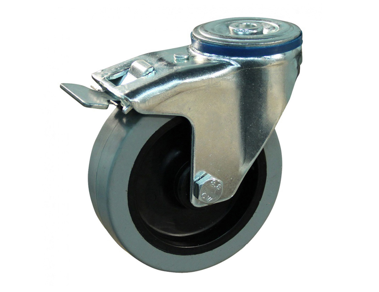 Swivel castor with brake – centre mounting hole - elastic rubber tyre