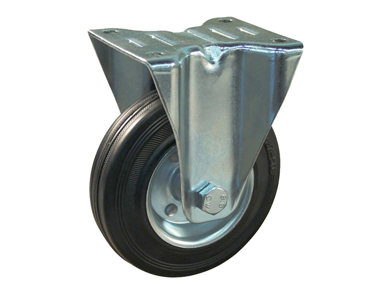 Fixed castor - mounting plate - solid rubber tyre on plastic rim