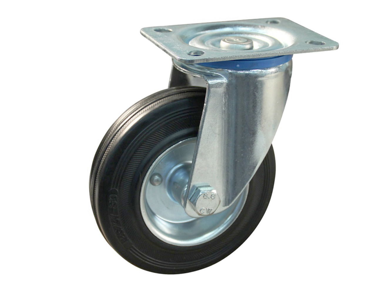Swivel castor - mounting plate - solid rubber tyre on plastic rim